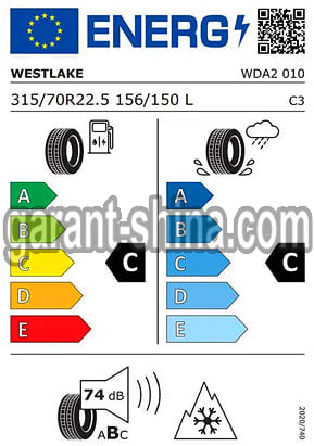 WestLake WDA2 (приводная) 315/70 R22.5 156/150L 20PR - Фото этикетки